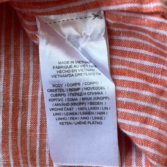 Ralph Lauren, 100% linen striped tie front shirt, medium, coral color - Picture 6 of 7